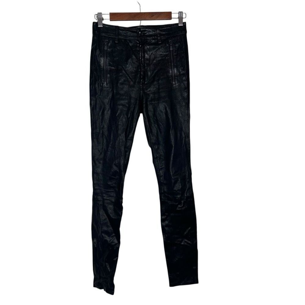 J Brand Jeans Womens 26 Black Dyed Stretch Lamb Leather Skinny High Rise Pants